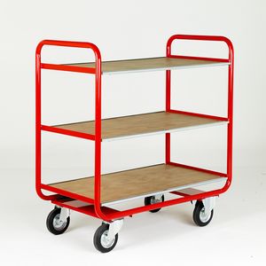 Trolley with 3 plywood  shelves, open end Shelf Trolleys with plywood Shelves Shelf Trolleys | Shelf Trolley with Plywood Shelves | Multi Level Trolleys 27/Red Trolley.jpg